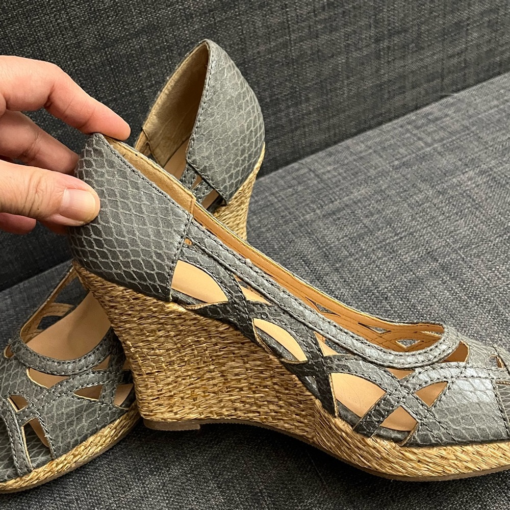 Sexy Snake Print Wedge Shoes Peep Toe High Heel Grey Cut Out 6 Women Sandal New